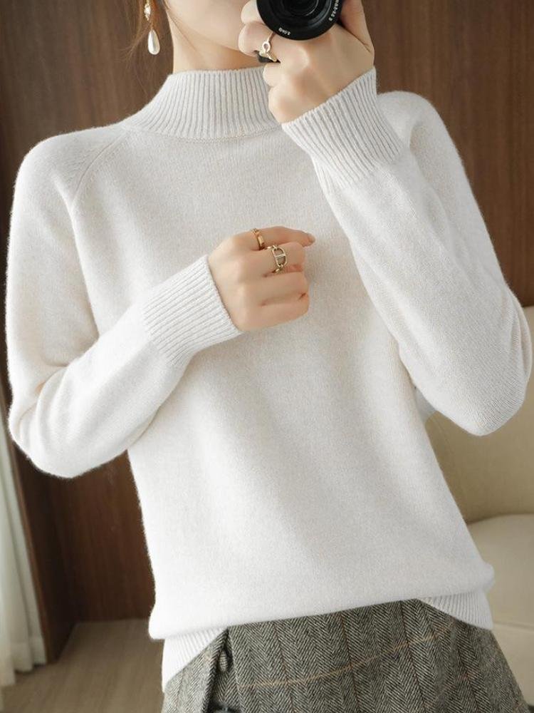 Women's Half-Turtleneck Undershirt Inside Solid Color And Long Sleeve Sweater