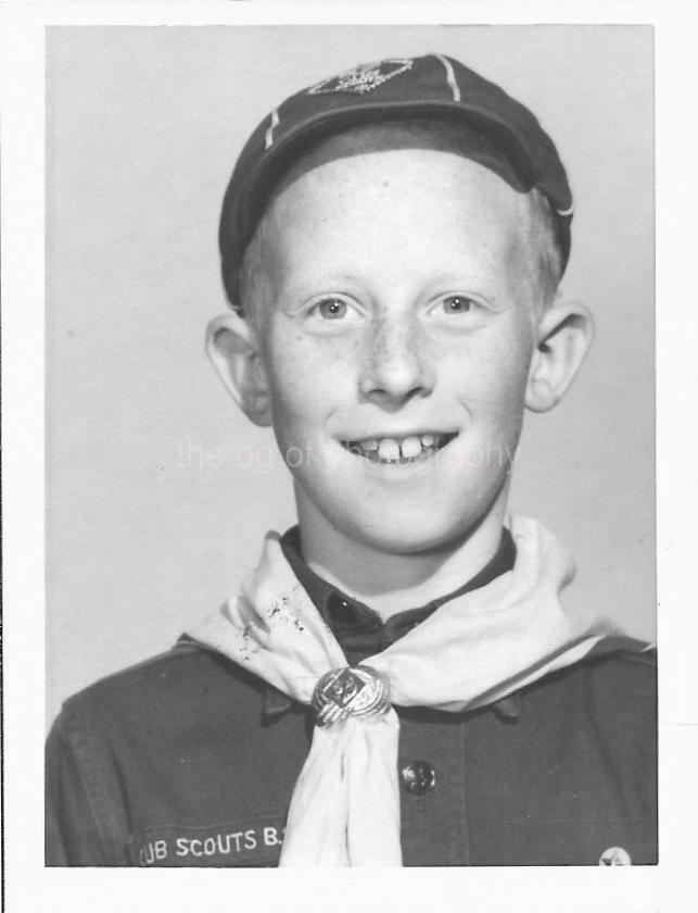 Found Photo Poster paintinggraph bw SCOUT PORTRAIT Original Boy VINTAGE 14 27 U