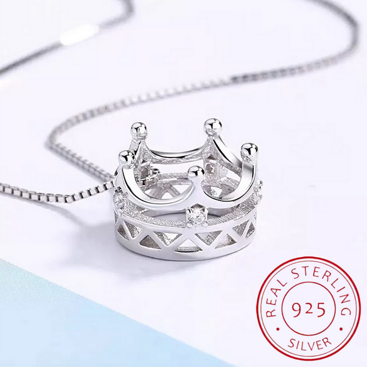 Princess Crown 925 Sterling Silver Zirconia Pendant Necklace