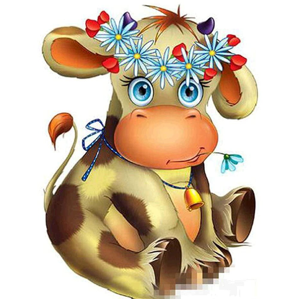 

30*40CM-Round Drill Diamond Painting-Spotted Cow, 501 Original