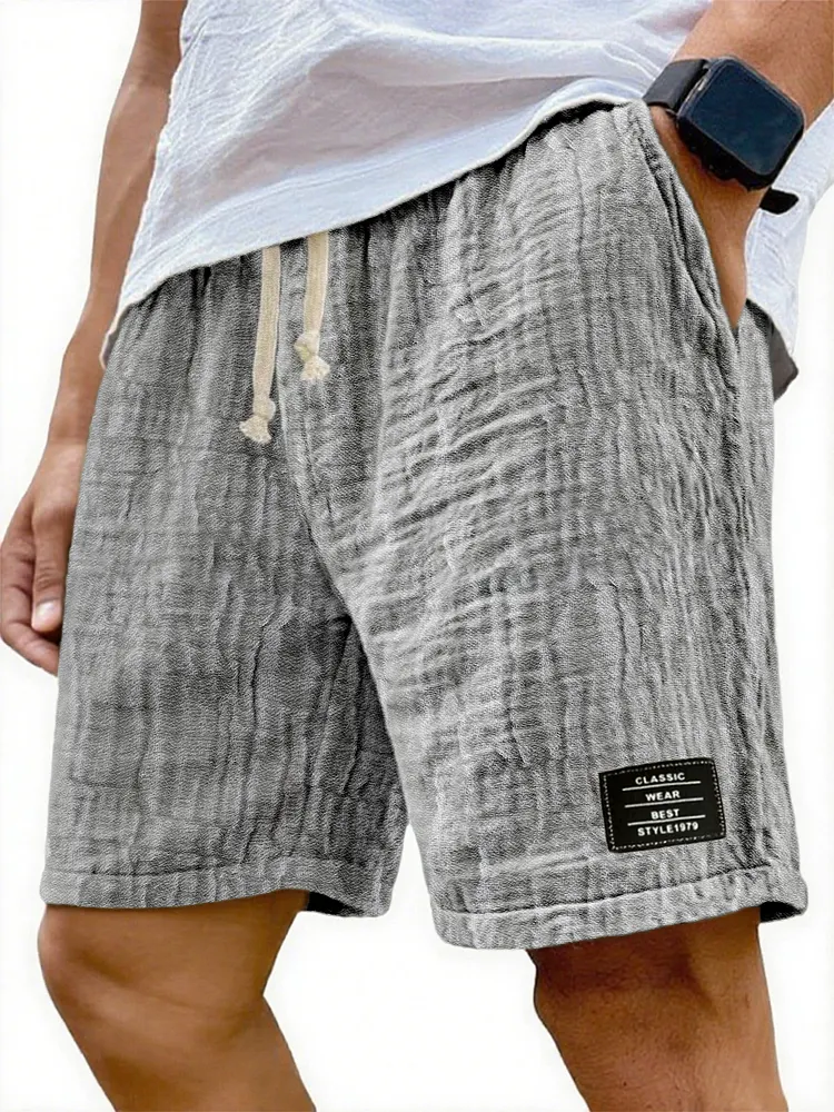 Men's Soft Crinkled Gauze Breathable Holiday Embroidery Lace-up Shorts-Customized products