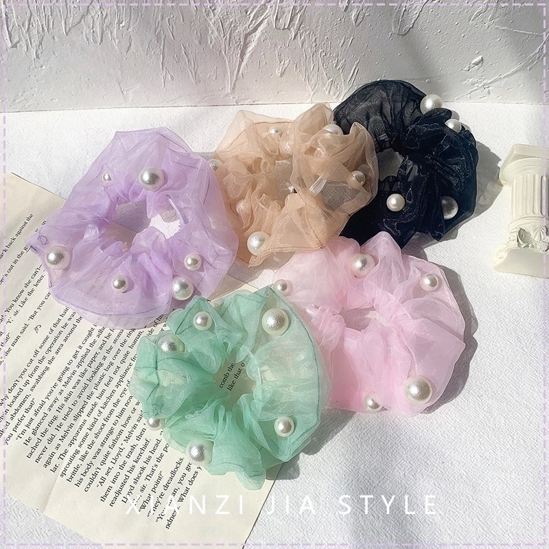 Fashion Hair Scrunchies Yiwu Frosted Pearl Organza Head Rope