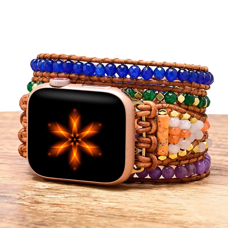 Olivenorma Natural Crystal Beaded Handwoven Apple Watch Strap