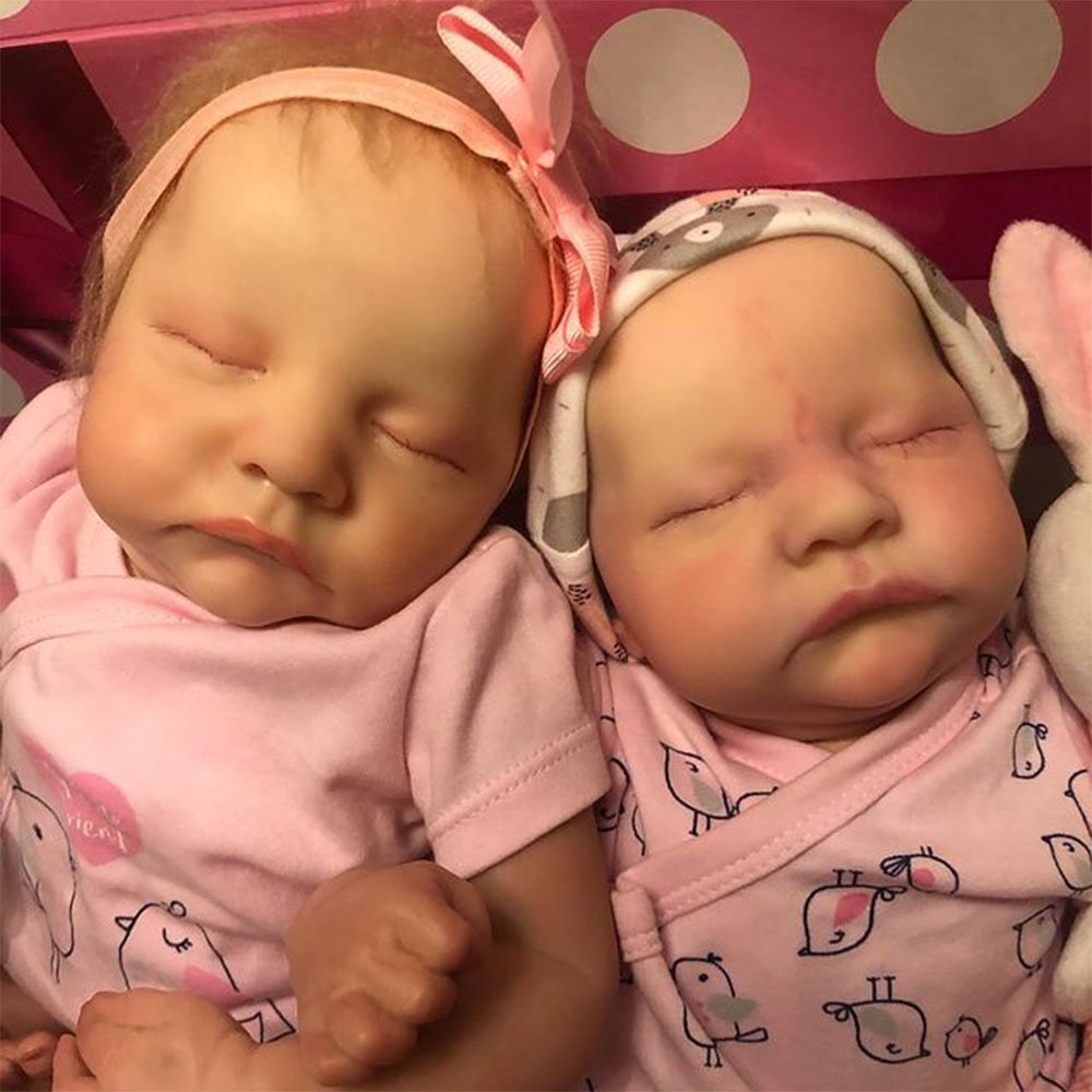 [New Series!] 20" Lifelike Caucasian Handmade Reborn Newborn Doll Sleeping Sisters Sandy and Blieer Looks Really Cute With “Heartbeat” and Sound