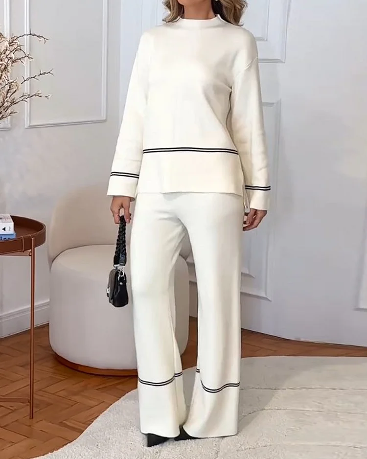 Round neck casual solid color two piece suit