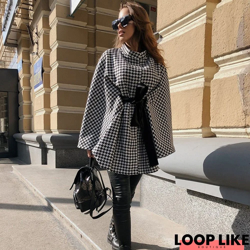 Autumn Winter Coat Houndstooth Woolen Coat Loose Cloak Coat