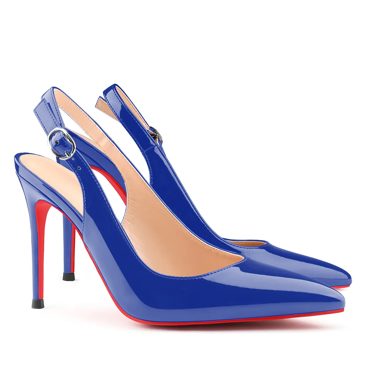 100mm Women's Pointed Toe Slingback Heels Red Bottoms Pumps Dress Shoes Sandals-vocosishoes