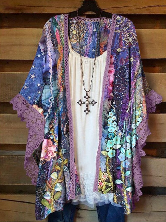 Women's Casual Irregular Printed Cardigan