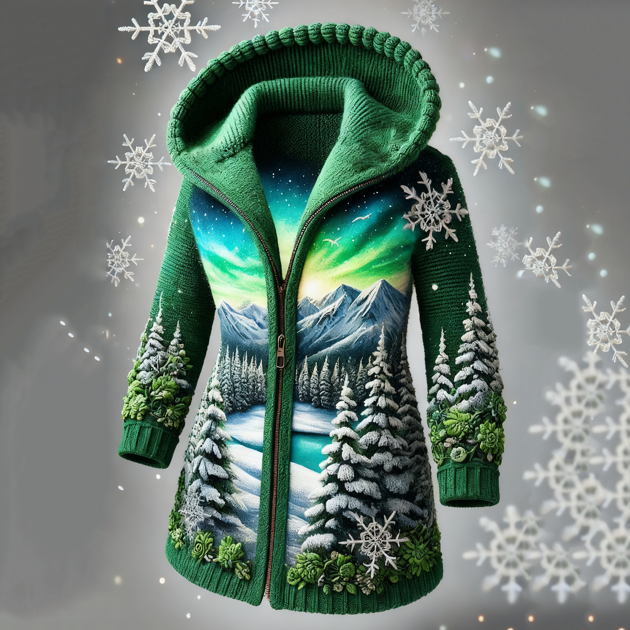 Abstract Creative Snow Tree Art Warm Hooded Zipped Cardigan elevenforest