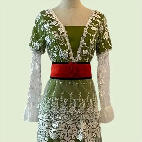 Titanic Rose  Lace Dress Romantic Tea Gown Regency Green Long Dress