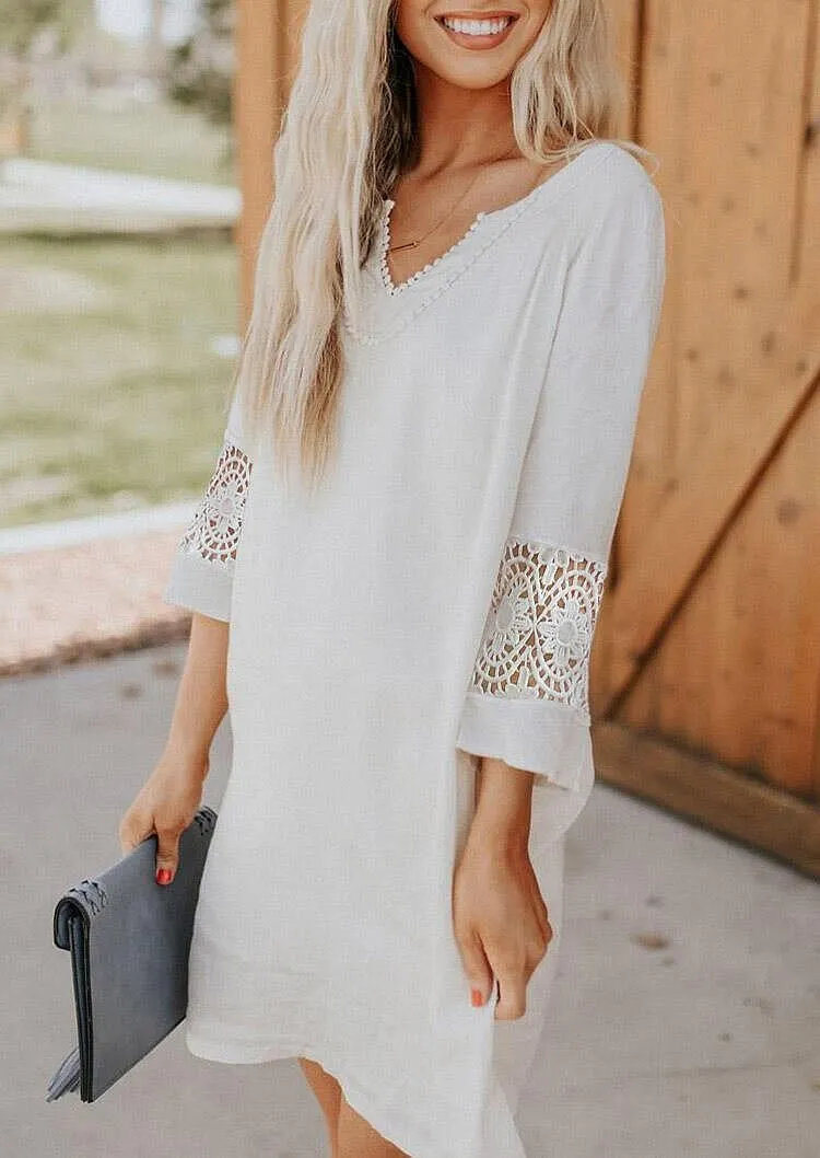 Three Quarter Sleeve Hollowed-Out Leisure Lace Dress