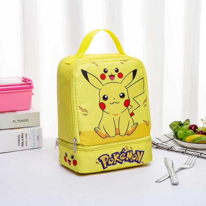 Pokemon Pikachu Portable Lunch Box Snack Milk Fruit Storage Bag Double-layer Lunch Bag for School and Picnic