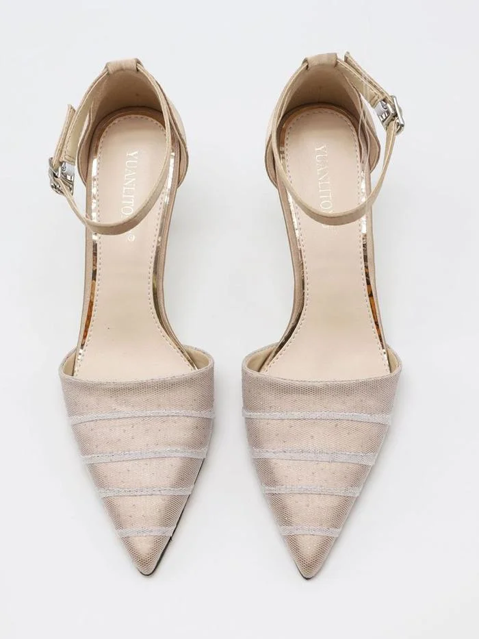 Pointed pleated hollow mesh high-heeled women's fashion shoes