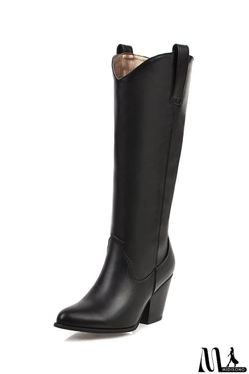 MidiSono - Pointed Toe Chunky Heel Boots