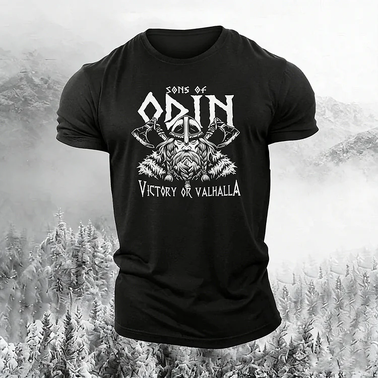 Men's Retro Viking Print Casual T-shirt