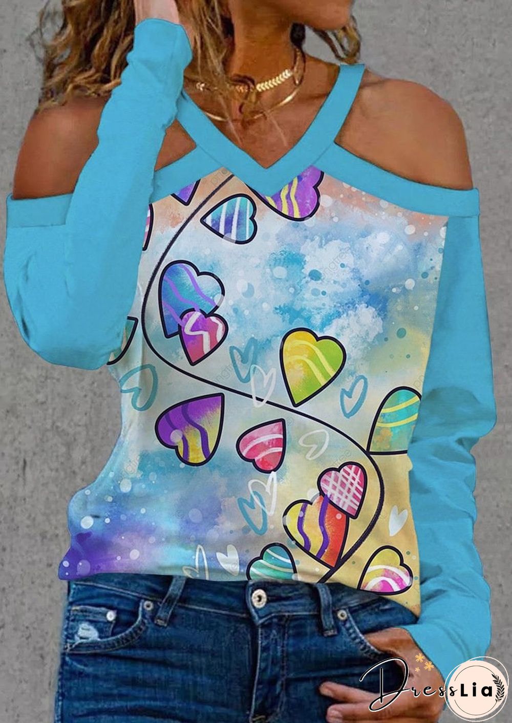 Sexy Halter Heart Printed Shirt