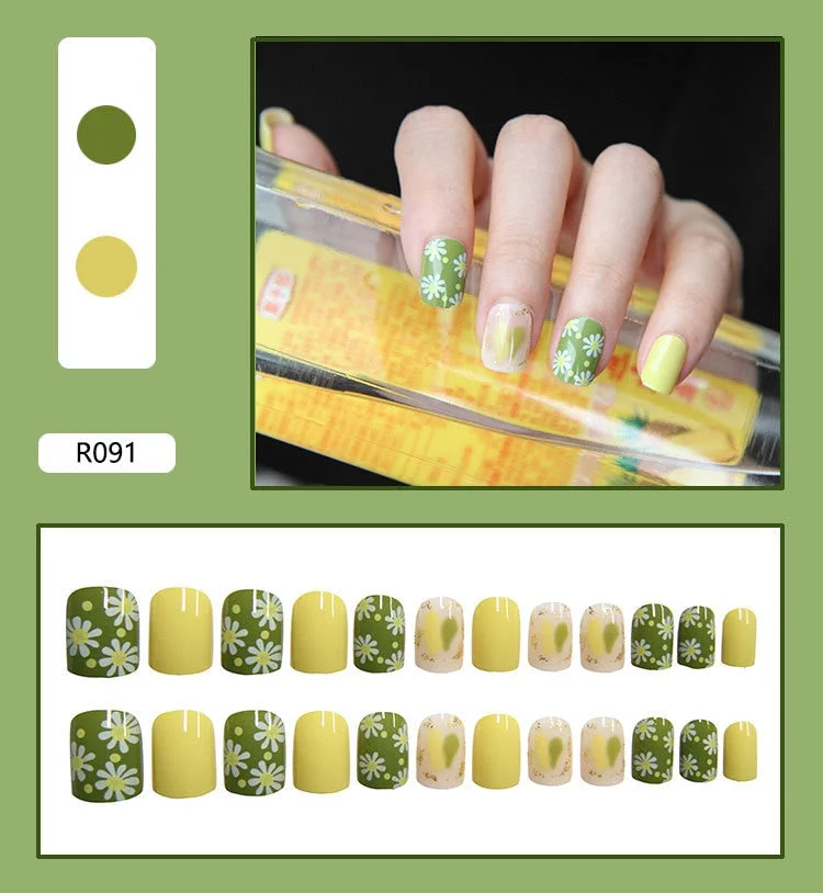 French Nails Art Tips Fake Nail Press on False with Glue Designs Set Full Cover Artificial Box Short Display Kiss Stick Square-Nail Inspo