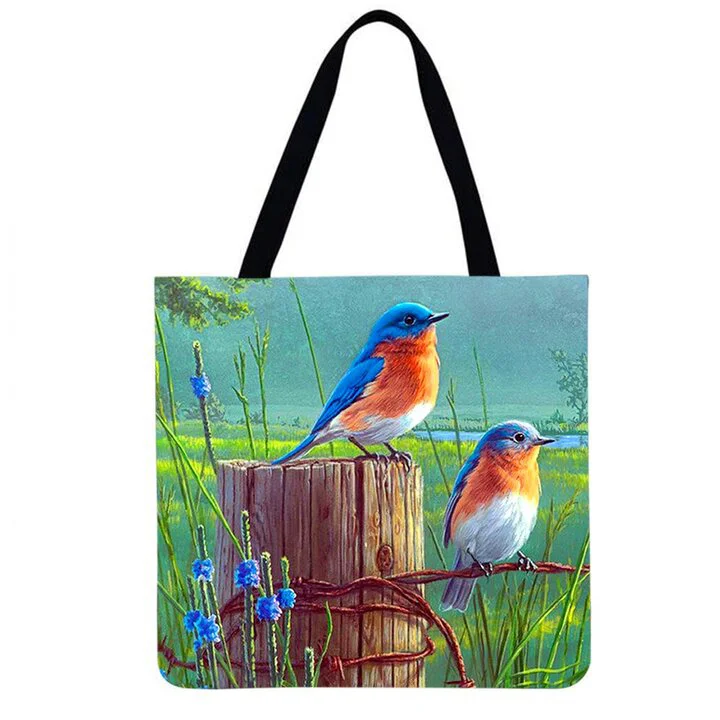 Linen Eco-friendly Tote Bag - Birds