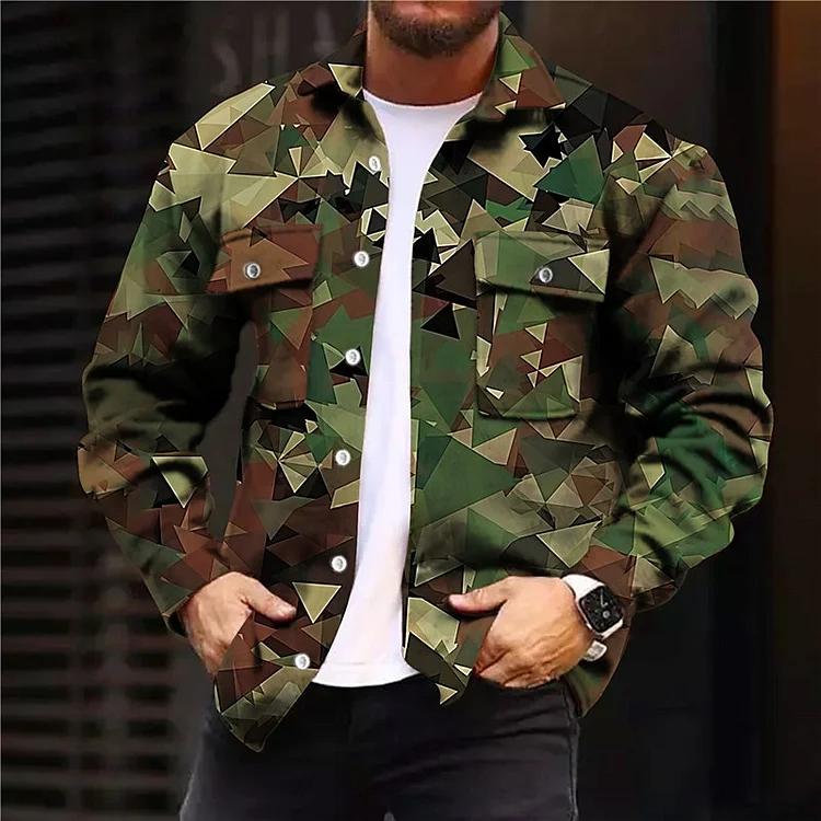 Broswear Men's Camouflage Turndown Outdoor Street Long Sleeve Shirts Jacket