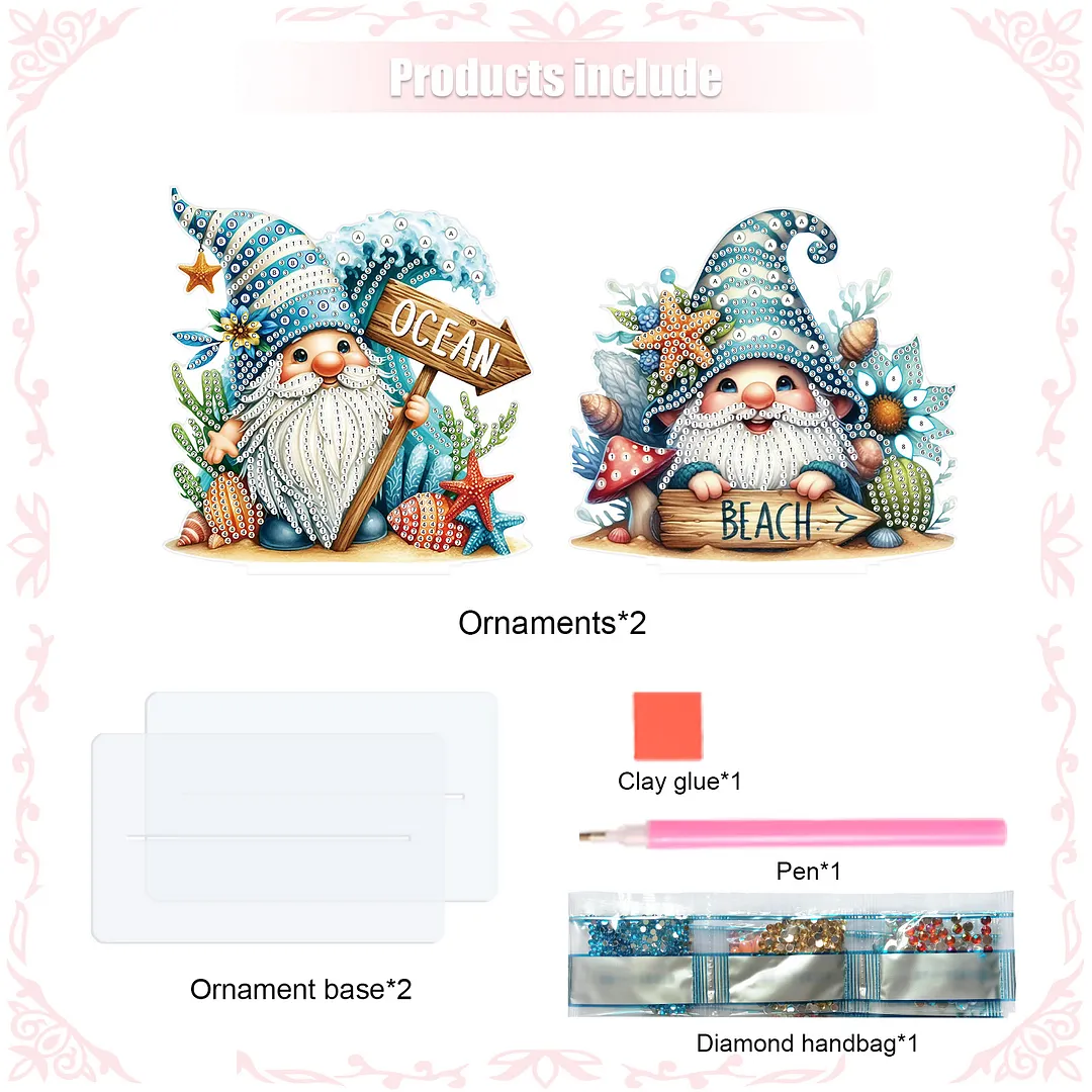 2Pcs DIY Diamond Art Tabletop Ornaments Reusable Special Gem Rhinestone Mosaic Craft Multi-Purpose Diamonds Art Suncatchers Flowers Gift for Craft Lovers (Beach Gnomes)