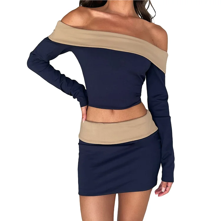 2 Piece Bodycon Tube Top Skirt Set Sexy Off Shoulder Neck Outfit Dress for Women-Annaletters