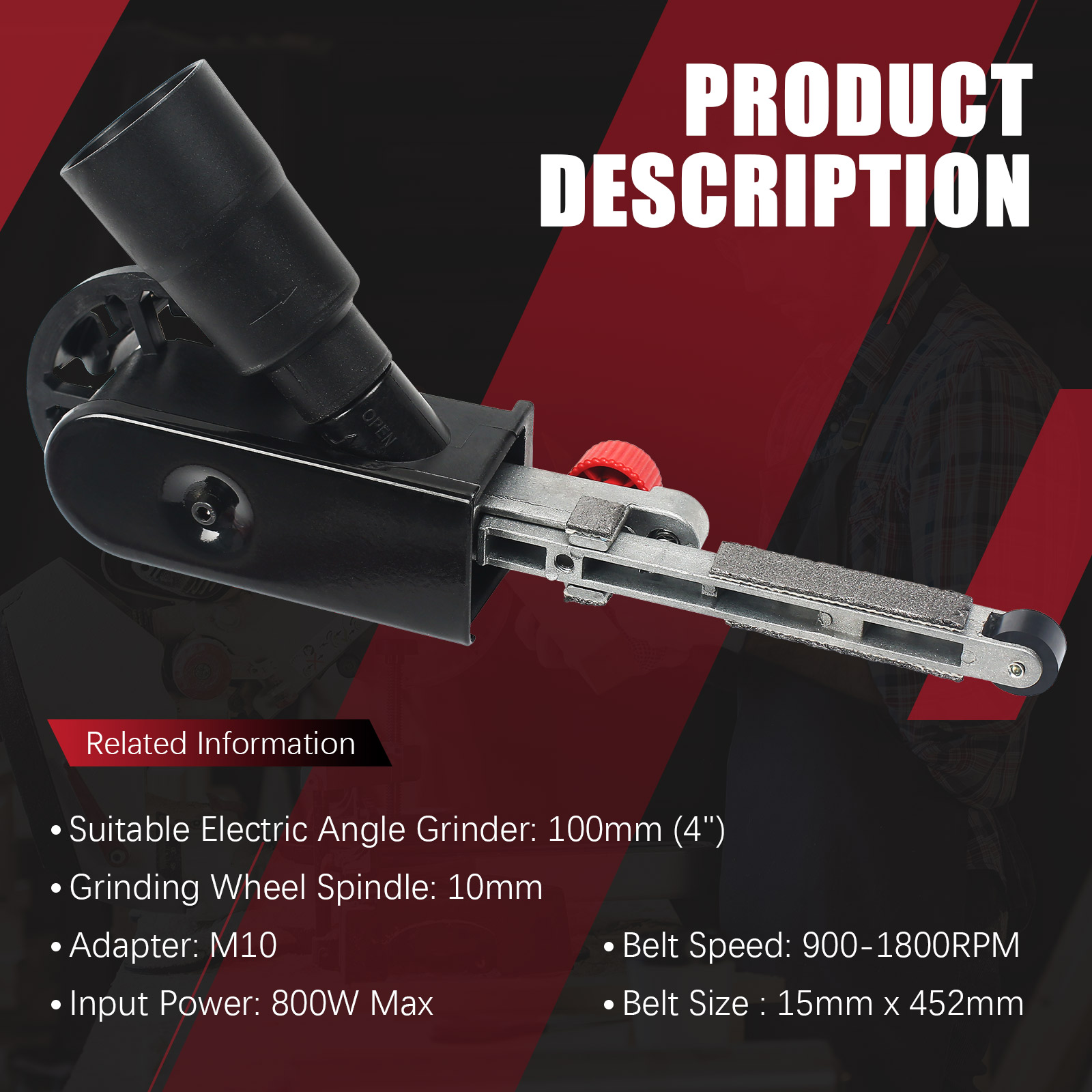 Belt Sander Adapter for Angle Grinder, Pipe or Tube Sanding Attachment