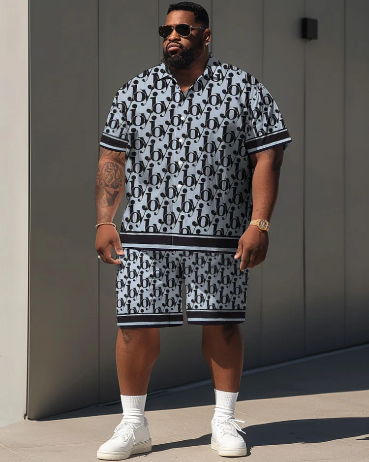 Men's Plus Size Simple Elegant Letter Print Short Sleeve Shirt Shorts Suit