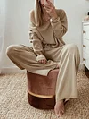 Solid Color Casual Loose Round Neck Long Sleeve Two-Piece Suit