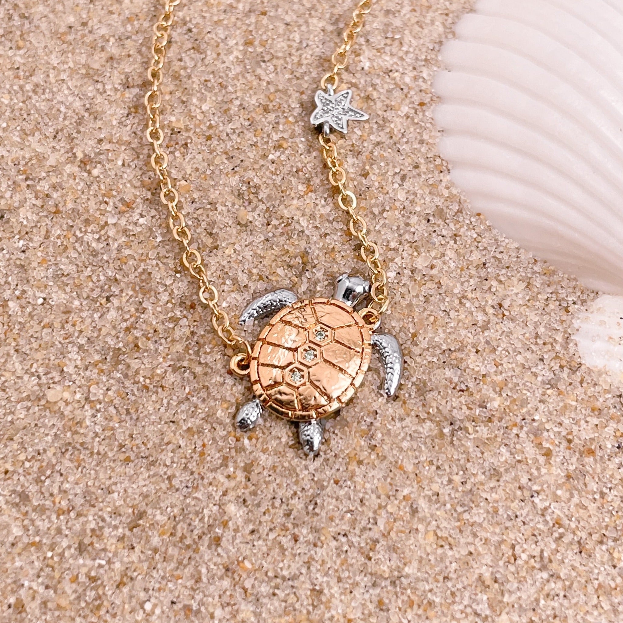Golden Sea Turtle Star Necklace