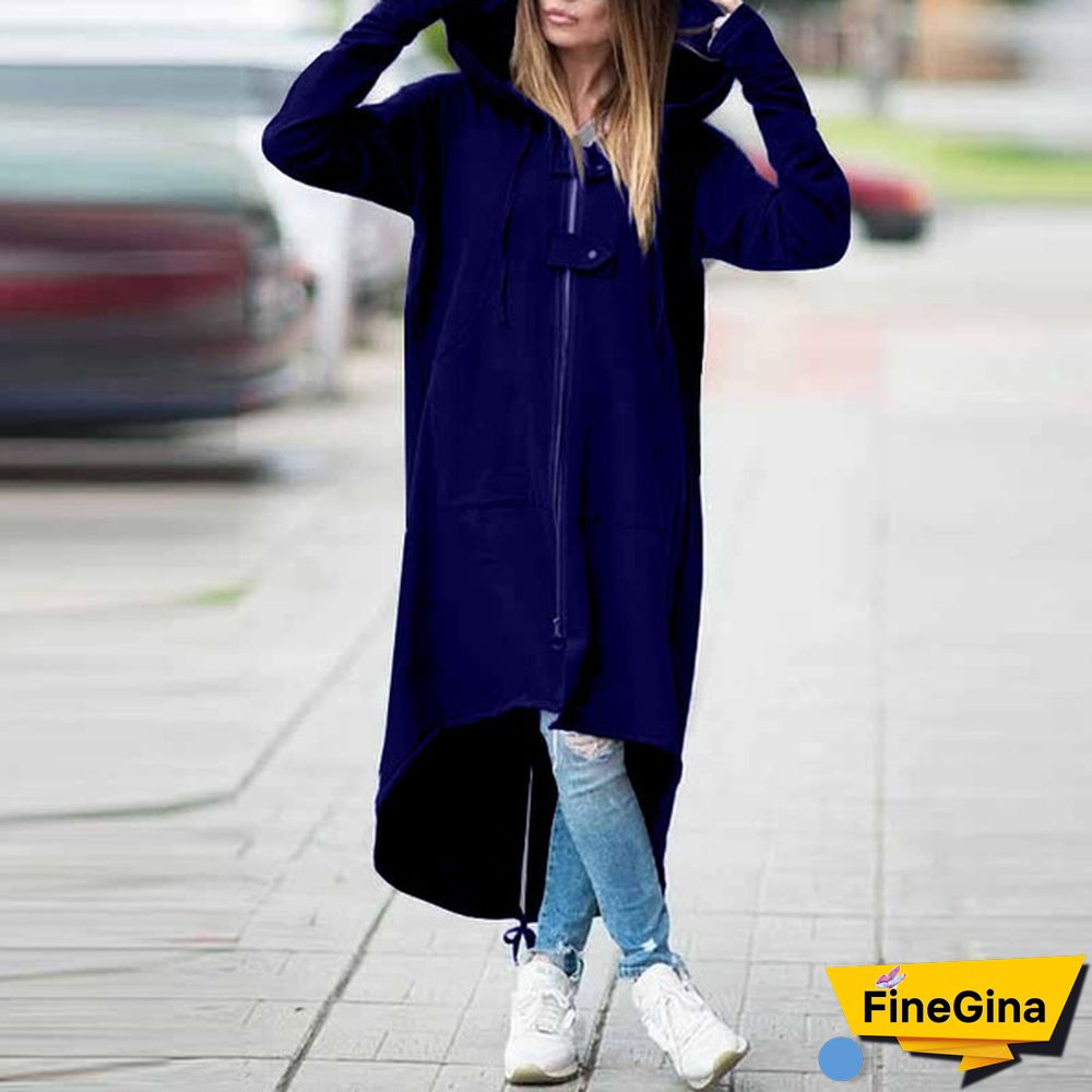 Women's Loose Hooded Sweater Zipper Long Coat Long Sleeve Hoodies Coats Casual Cardigans