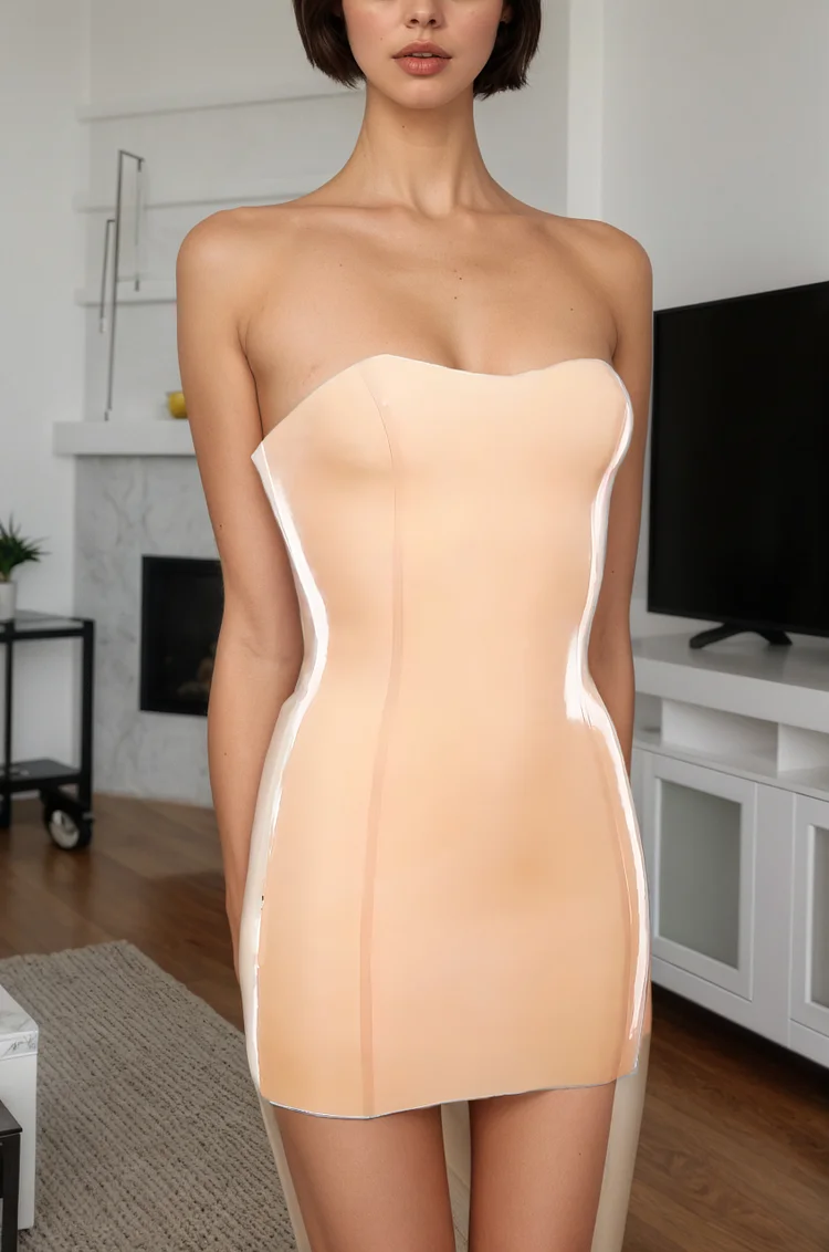 Women Latex Dress Nude Strapless Mini