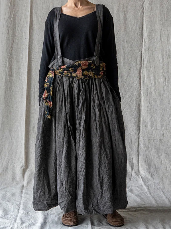 Cotton And Linen Solid Color Suspender Skirt hjn Shicloths