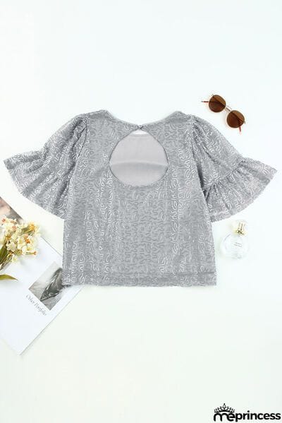 Sequin Cutout Round Neck Blouse