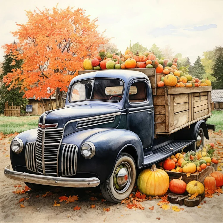 Country Pumpkin Classic Car  - Full Round - Diamond Painting(30*30cm)