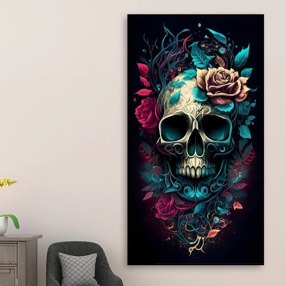Diamond Painting - Full Round Drill - Flower Skull(40*70cm)