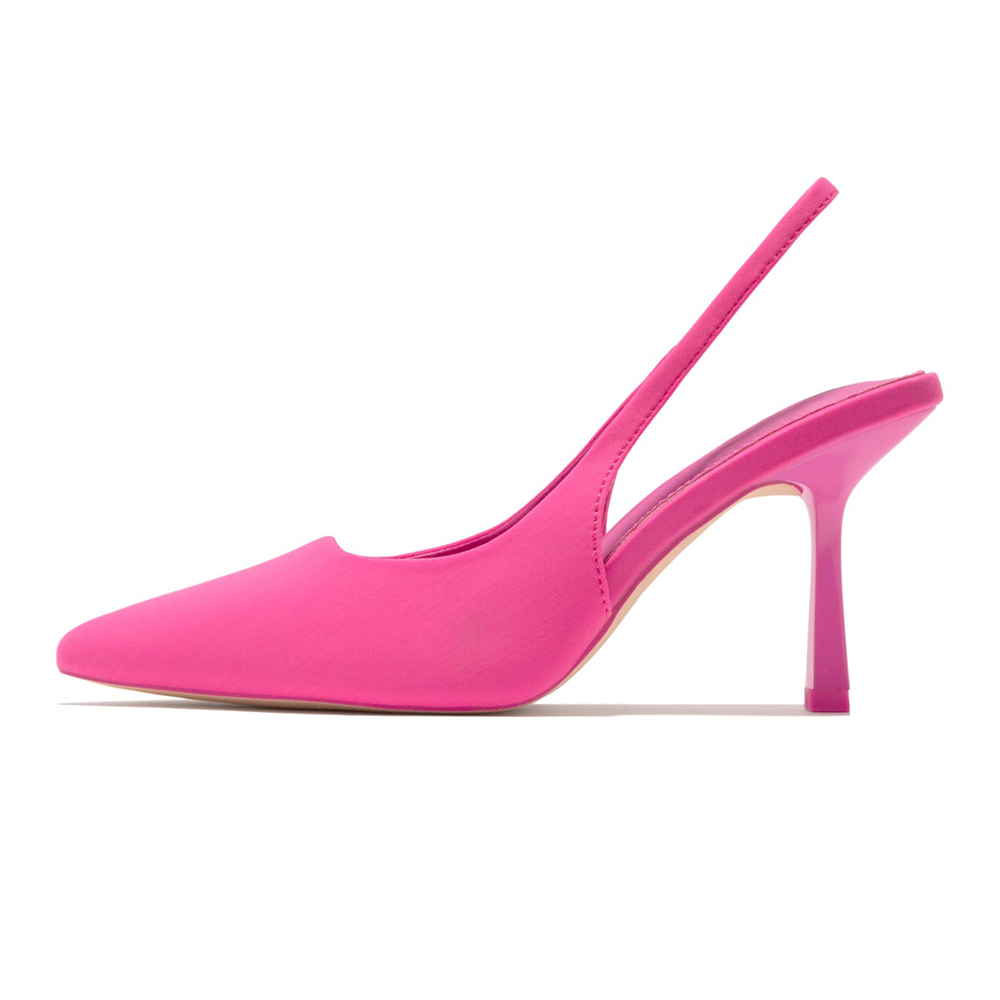 Stylish Pink Pointed Toe Flared Heel Elastic Slingback Pumps Nicepairs