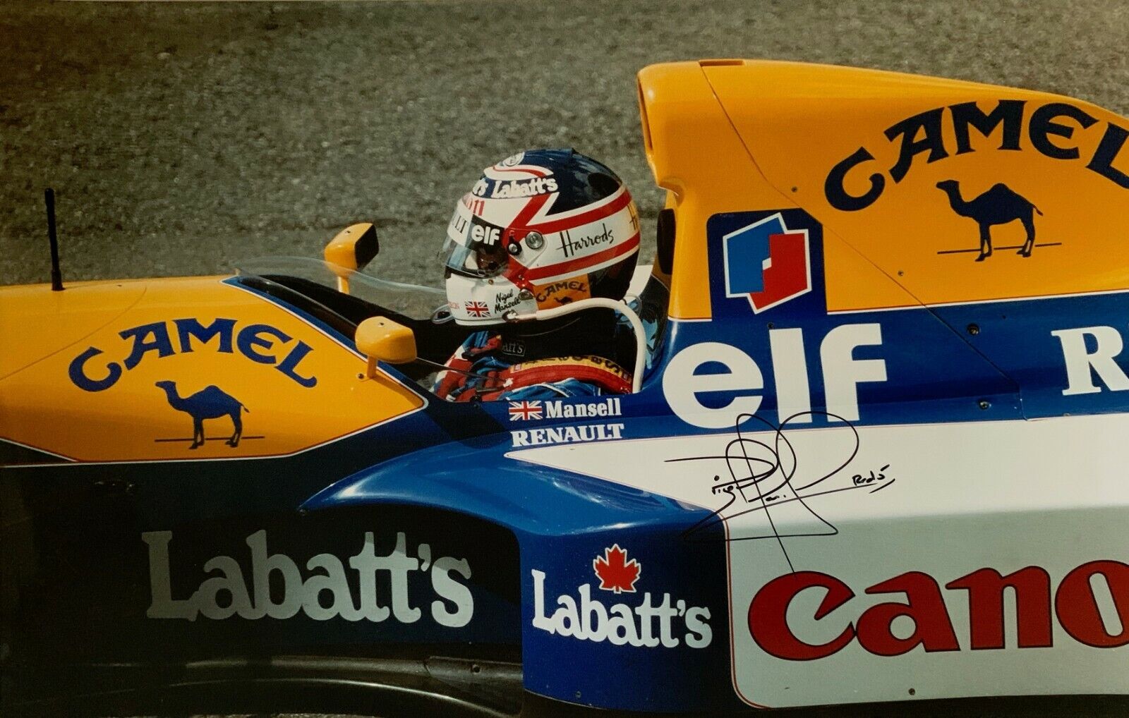 Nigel Mansell Hand Signed Canon Williams Renault 25x16 Photo Poster painting F1 Rare.