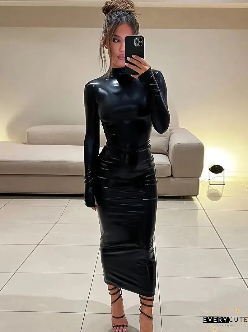Black Bodycon Party Club Dress with Long Sleeves
