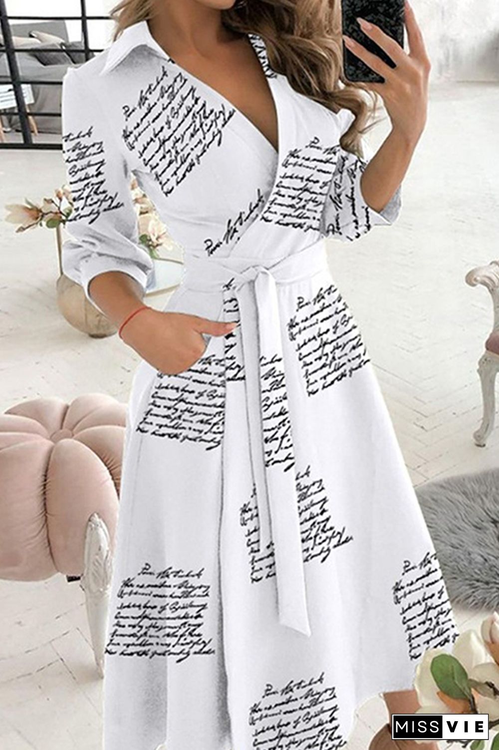 Fashion Elegant Print Solid Patchwork Frenulum V Neck A Line Dresses(10 Colors)