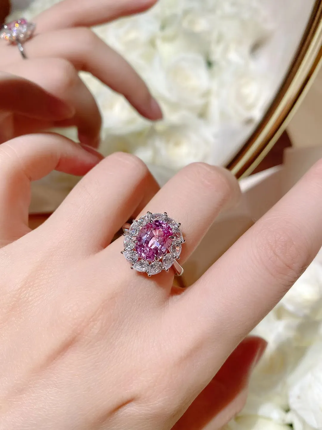 100% 925 Sterling Silver Sparkling 3 Carats padparadscha Pink High Opal Diamond Wedding Rings for Women Party Fine Jewelry Gift
