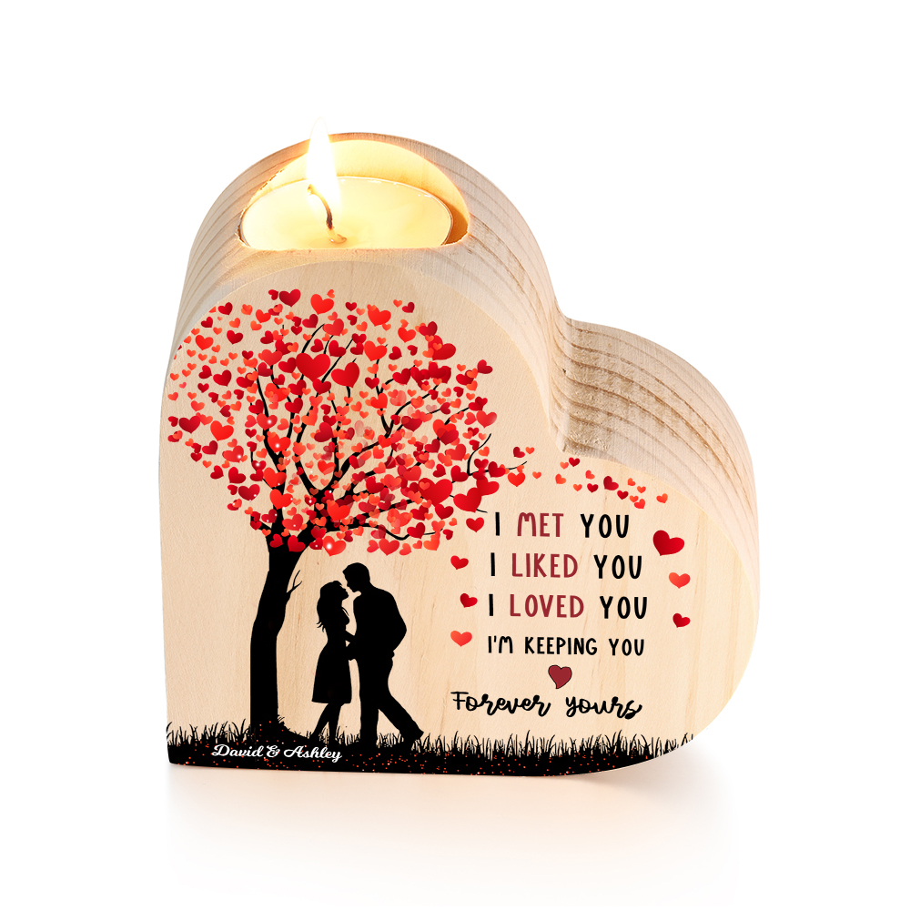 Personalized Couple Candle Holder Custom 2 Names Wooden Candlesticks Heart Valentine's Day Romantic Gifts