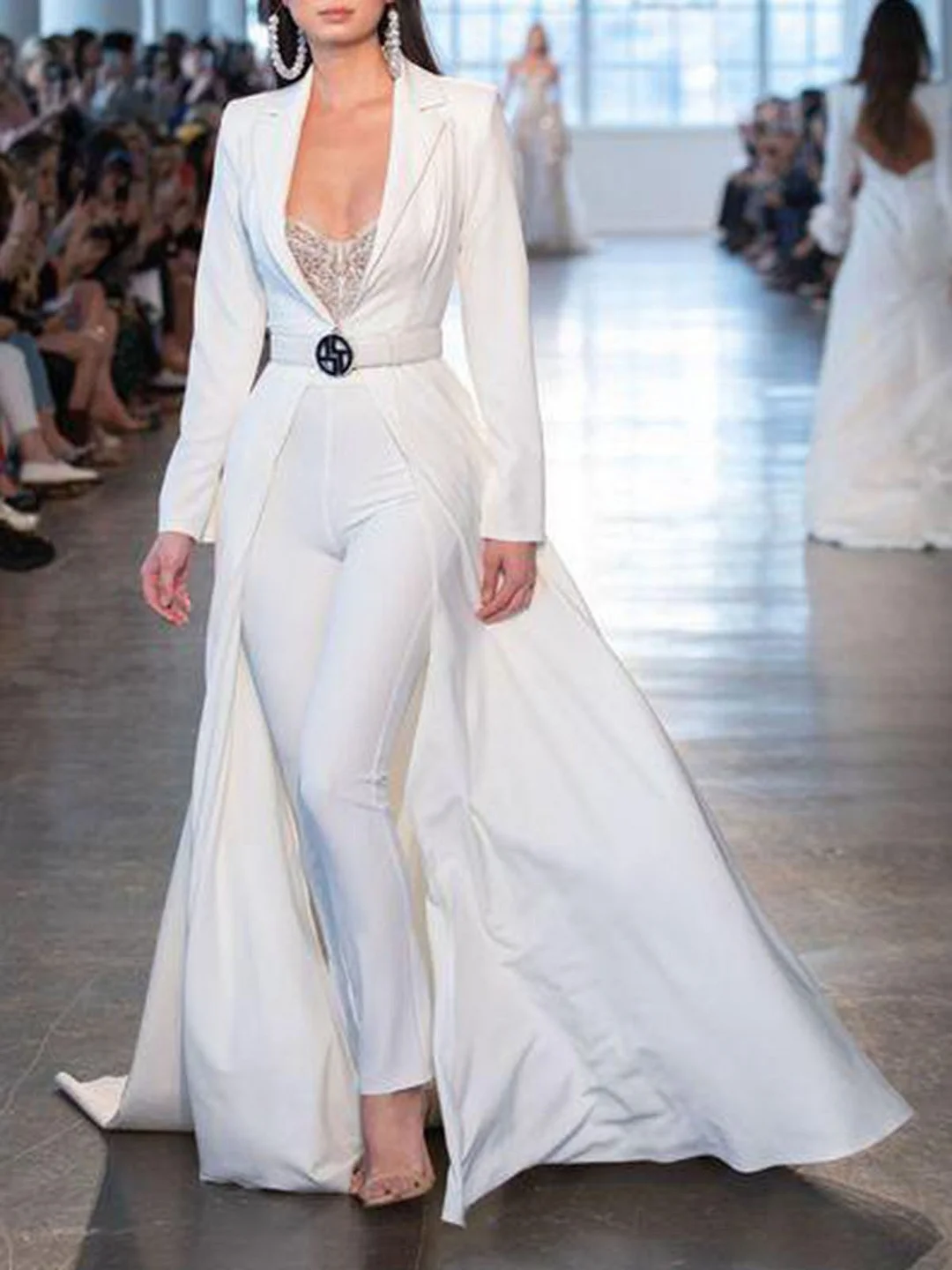 White Sheath Paneled Elegant Jumpsuit