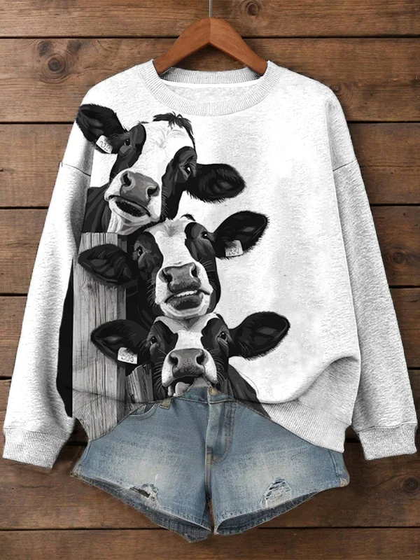 Women's Funny Cow Print Casual Sweatshirt
