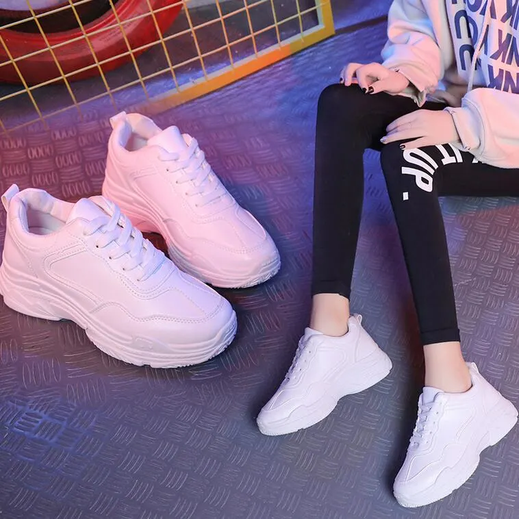 2022 Spring Fashion Women Casual Shoes Leather Platform Sport Shoes Woman Sneakers Ladies White Trainers Chaussure Femme Sneaker