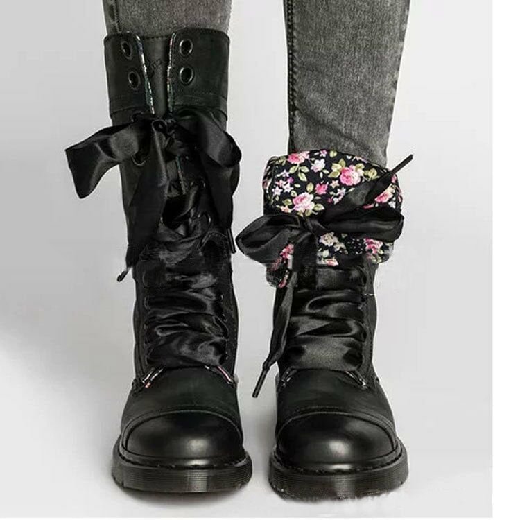Leather buckle mid tube boots autumn winter Martin boots European and American retro buffing Lace Up Boots | EGEMISS