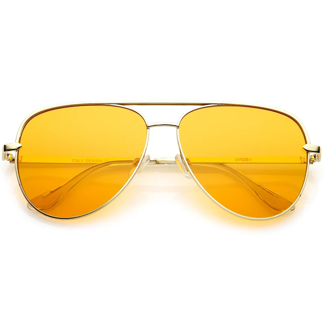 Premium Oversize Metal Aviator glasses With Colored Flat Lens And Crossbar 60mm