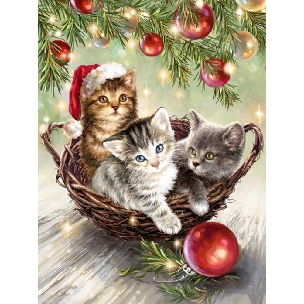 Diamond Painting - Full Round Drill - Christmas Cat(30*40cm)