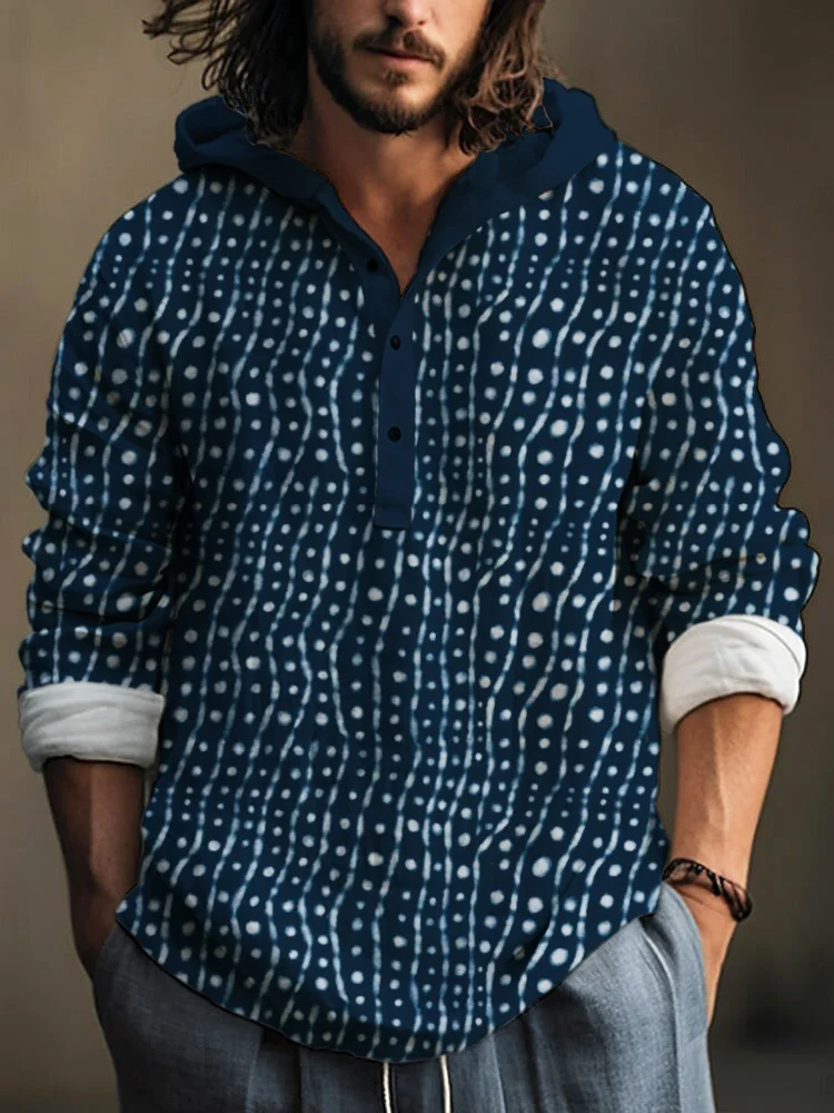 Whale Shark Blue Print Men's Hooded Linen Shirt