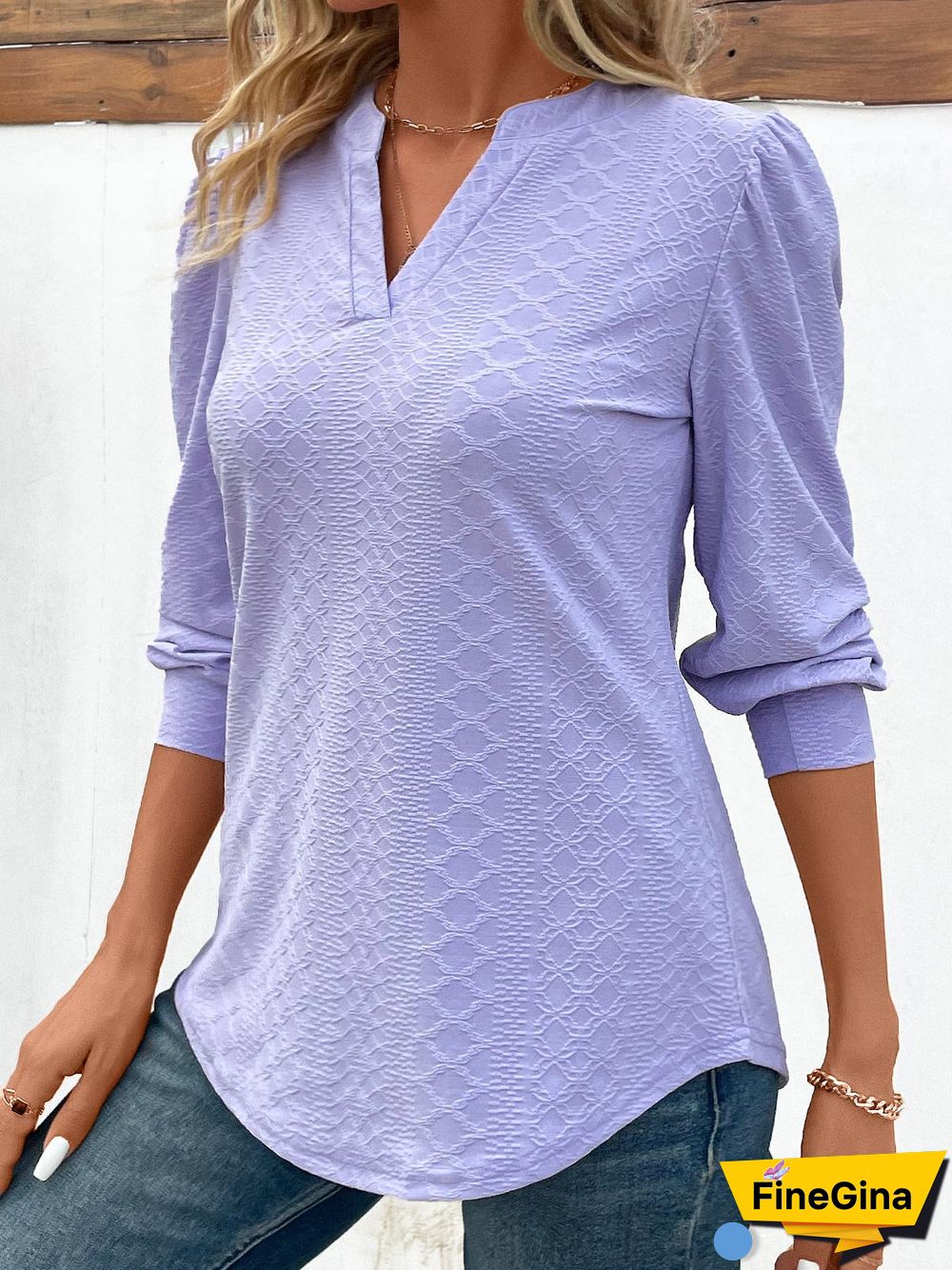 Women's Long Sleeve V-neck Solid Color Top