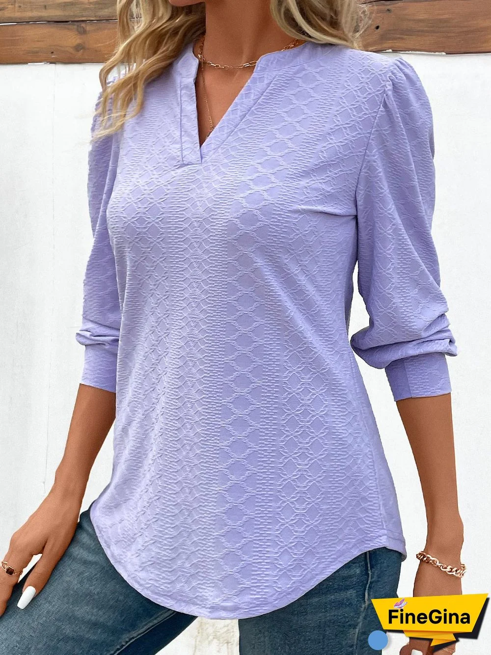 Women's Long Sleeve V-neck Solid Color Top